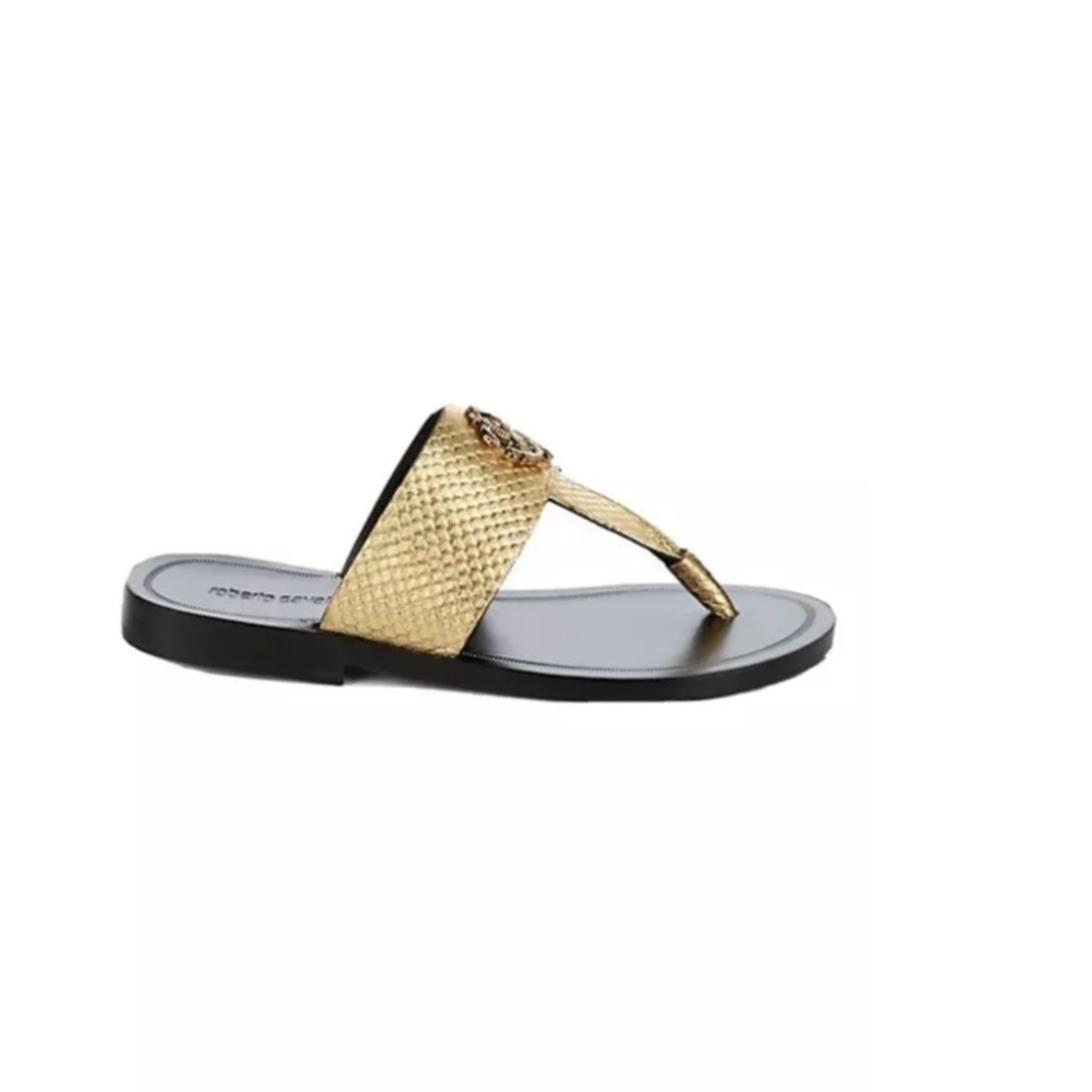Roberto Cavalli Gold Embossed Snakeskin-Print Leather sandals